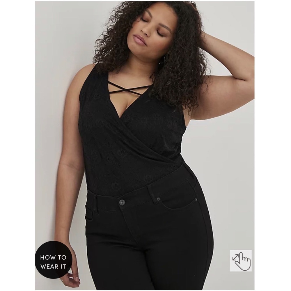 NWT TORRID Goth Romantic NIght Out Surplice Strappy Bodysuit Lace Black Size 5X